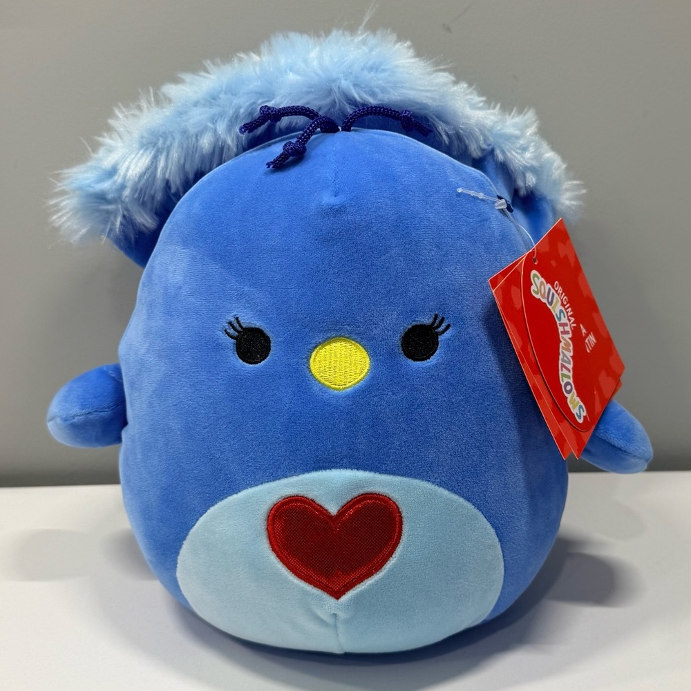 8” exclusive Valentine peacock Squishmallows Blue and Red heart Plush